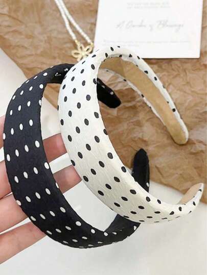 1/2pcs Sweet And Cool Western Style Polka Dot Black And White, Pleated Chiffon Headband, Widened And Thickened To Raise The Skull Top, Cute And Slimming Round Face Headband, Daily Wear, Gift From Friends