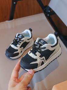 1 Pair Spring/Autumn Kids' Mesh Breathable Cute Star Pattern Children's Sports Shoes, Fashionable Versatile Toddler Casual Sneakers - Black - View 2