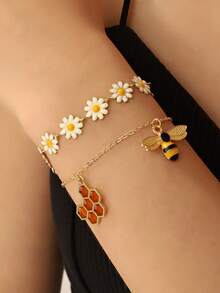 1 Set Cute Bee & Daisy Bracelet 2pcs, Stackable & Detachable - Daisy - View 6