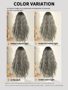 7JHH WIGS Gray Brown Extra Long Wave Wigs For Women 28 Inch Extra Long Wavy Wig With Curtain Bangs, Heat Resistant Fiber Hair Synthetic Curly Wig For Daily & Music Festival Party Wear, Halloween Cosplay Costume Use Fashion Wig Accessories - 淺灰色 - 查看 7