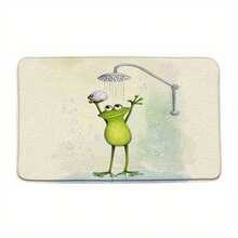 1pc Top Pick  Green Anthropomorphic Frog With Purple Loofh In Shower Digitl Drwing Bth Mt, Cheerful Expression, Wter Droplets Nd Bubbles, Pstel Grdient Bckground, Plyful Nd Refreshing Bthroom Decor 17. 72x29. 53inch, Bth Accessory - Nhiều màu - Xem 6