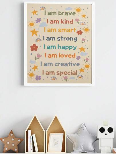 1 st. canvasväggkonst inspirerande poster för barn: "Jag är snäll, jag är modig" - perfekt för att dekorera barnrum, barnrum, lekrum, sovrum för att skapa en fridfull atmosfär och främja positiv utveckling