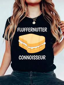 100% Cotton Peanut Butter Sandwich Fluffernutter Connoisseur T-Shirt Women's Men's Vacation T-Shirt Dress Breathable Summer Tee Fashion Shirts - Black - View 1