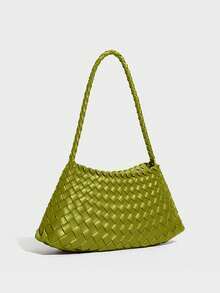 2025新款手工编织腋下包，百搭休闲复古蔬菜篮手提包，女士单肩托特包 - 綠色 - 查看 5