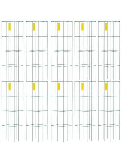 Tomato Cages, 11.8" X 11.8" X 46.1", 10 Packs Square Plant Support Cages, Green PVC-Coated Steel Tomato Towers For Climbing Vegetables, Plants, Flowers, Fruits