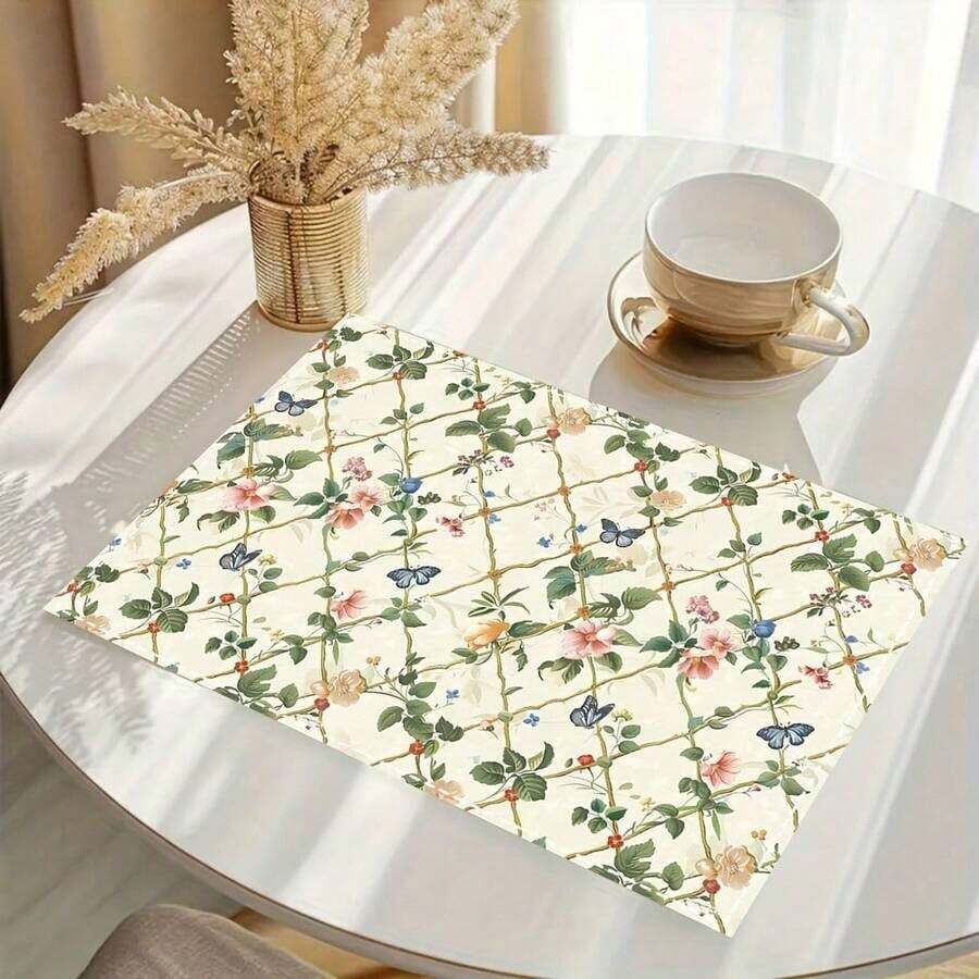 4pcs Placemat  Single Sided Printing 12x18 Inch Placemats, Floral Trellis Seamless Pattern, Garden Flower Repeat Pattern, Kitchen, Dining Table, Home Decoration Placemats Dyd28 - Multicolor - View 1