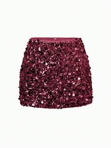 Chân váy mini ôm sát đính sequin gợi cảm và thanh lịch của Unadoll dành cho nữ, thích hợp cho tiệc cocktail, đám cưới, sự kiện, tiệc tùng, ngày Valentine và các dịp khác. - Màu Đỏ Sâu - Xem 4