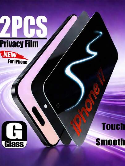 2pcs Full Screen Anti-Spy Tempered Glass Screen Protector Compatible With IPhone 17, Fit For 11/12/13/14/15/16/17 Pro/17 Air/17 Pro Max, Waterproof/Scratch-Resistant/Fingerprint-Proof/Easy To Install/Compatible With Phone Cases