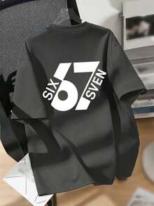 Tween Boy "67" Funny Number Graphic Fashion Boys' Summer Short Sleeve T-Shirt, Suitable For Casual, School, And Street Wear - Dark Grey - View 3