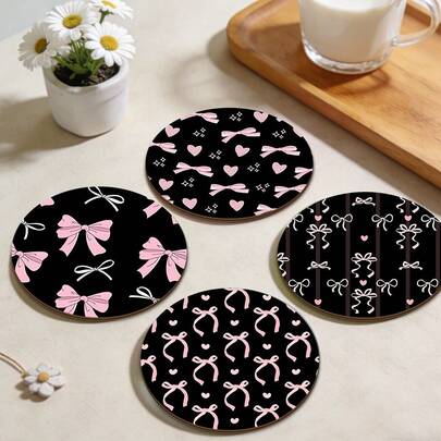 4pcs Butterfly Pattern Wooden Coasters, Heat-Resistant Non-Slip Drink Mats Suitable For Coffee Cups, Beverage Cups, Home, Cafe, Afternoon Tea, Holiday Decor, 2D