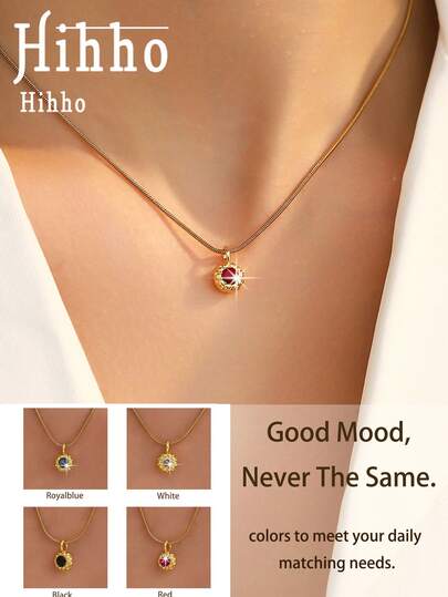 1pc Vintage Soft Colorful Round Zirconia Flower Pendant Necklace, Unique Design Snake Bone Necklace, Versatile For Daily, Dating, Gift For Girlfriend, Best Friend, Valentine's Day, Birthday