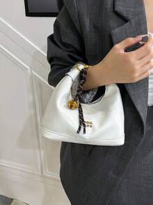 Túi xách tay kiểu dáng tối giản, retro, màu trơn, chất liệu PU chống thấm nước, thiết kế chữ trang trí, khóa kéo, hình vuông, màu đỏ tía, có mặt dây chuyền trang trí, có thể treo, thích hợp để đi mua sắm. - trắng - Xem 5