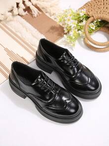 Giày Brogues thời trang nữ, giày đế cao đa năng, giày dép sành điệu - màu đen - Xem 4