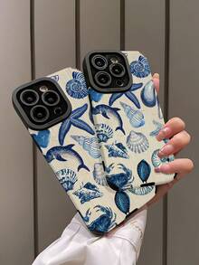 1个简约个性化海洋元素细线贝壳图案竖条纹仿皮软保护手机壳，适合作为礼物送给朋友和爱人，兼容苹果 17/17AIR/17PRO/17PROMAX - 彩色 - 查看 4