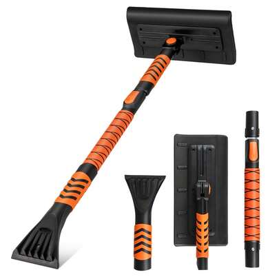  COSTWAY 2 In 1 Extendable Snow Shovel, 41" Ice Scraper For Car Windshield, 180° Rotation Head, Non-Slip EVA Grip, Retractable Aluminum Rod, 3 Adjustable Sizes Snow Kit For Cars, Trucks, SUVs, Vehicle, Black