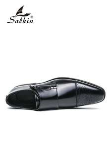 Pantofi eleganți bărbătești cu vârful ascuțit, design vintage Brogue, cu bareta Monk, pantofi eleganti formali pentru gentleman, potriviți pentru persoane de vârstă mijlocie, tineri, studenți, întoarcerea la școală, ceremonii de absolvire, birou, afaceri, petrecere, nuntă, mire, primăvară/vară/toamnă, mărime mare - Negru - Vizualizare 10