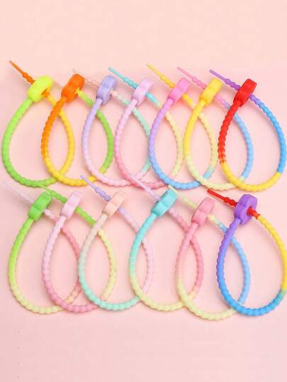 2-10pcs/Pack 21cm Multi-Color (Pink, Red, Green, Yellow,Orange,Purple) Elastic Cord Key Rings - Non-Slip Looping Knots For DIY Crafts, Keychains, Cable Ties, Hair Ties, Making - Flexible