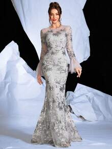 Đầm dạ hội tay loe đính sequin, thiết kế thắt eo tôn dáng, thích hợp cho khách dự đám cưới, tiệc chiêu đãi, các dịp trang trọng mùa xuân. - Xám - Xem 5