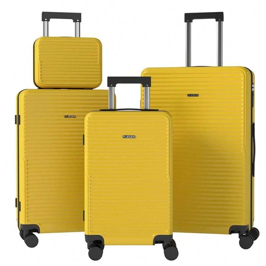 YSTYLE Travel Luggage Set, Lightweight Trolley With ABS Hard Shell, 4 Wheels And TSA Combination Lock, 4-Piece Suitcase - Yellow - View 1