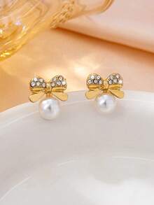 1 Pair Classic Elegant Minimalist Bow Earrings, Versatile For Women - Multicolor - View 4