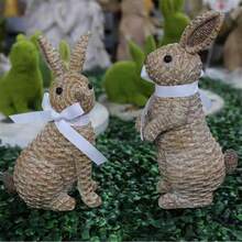 Resin Woven Texture Rabbit Figurine Set (With White Ribbon) - Adorable Rabbit Design, Suitable For Placing On Living Room Shelves, Patio Tables, And Vanity, Creating A Warm And Charming Atmosphere, A Popular Accessory For Fashionable Indoor And Outdoor Decor. Easter Decoration, Easter Gift - Multicolor - View 7