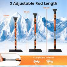 COSTWAY 2 In 1 Extendable Snow Shovel, 41" Ice Scraper For Car Windshield, 180° Rotation Head, Non-Slip EVA Grip, Retractable Aluminum Rod, 3 Adjustable Sizes Snow Kit For Cars, Trucks, SUVs, Vehicle, Black - A - View 5