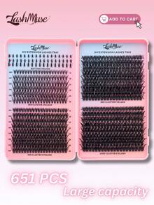 651/1302pcs Cluster D Curl Lash High Capacity DIY Eyelash Extensions Book, Suitable For Beginner, Lower Lash+30D+50D+80D+100D Individual Lashes, Mixed Style Lash Clusters Extensions, Russian Volume Lashes - Black - View 9