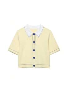 Seelio 秋冬新款女士欧美风时尚简约百搭 Polo 衫和针织开衫 - 黃色 - 查看 1