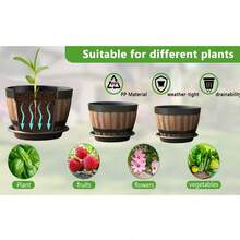 Plant Pot Faux Whiskey Barrel Shape Home Decor Plastic Indoor Outdoor Yard Patio Flowerpot For Garden - Brown - 查看 3