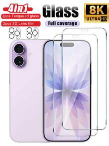 四合一套装：2片高清屏幕保护膜 + 2片3D镜头保护膜，适用于 17 Pro Max/17 Pro/17/AIR/16 Pro Max/16 Pro/16E/15/15Pro/14/13/12/11等机型，9H钢化玻璃 + 全屏覆盖，适合旅行和通勤，超清晰，易于安装。 - 無色 - 查看 25