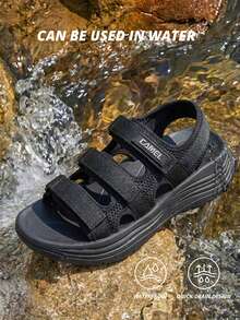 CAMEL CROWN Sandalias casuales para mujer, sandalias deportivas de moda de primavera/verano con ola, zapatos de playa con suela blanda antideslizante y cierre de gancho y bucle - Negro - Ver 6