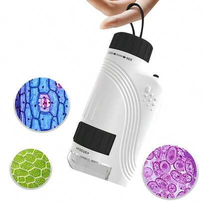 Deze draagbare speelgoedmicroscoop is voorzien van ledverlichting en een standaard en biedt een vergroting van 60x tot 120x. Hij is perfect voor thuisonderzoek of interactieve spelletjes tussen ouder en kind, en is ook een uitstekend cadeau voor de feestdagen, een verjaardag of als educatief geschenk.