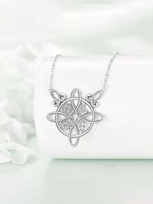 925 Sterling Silver Minimalist Witch Knot Pendant Necklace, Suitable For Daily Wear, Gift For Girlfriend, Wife, Mother On Birthday, Anniversary - trắng - Xem 2