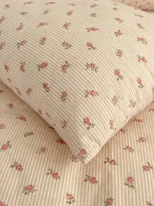 Joivida 3 件套 100% 涤纶清新条纹和碎花床上用品套装，2 个枕套 + 1 个羽绒被套（无床单） - 彩色 - 查看 5