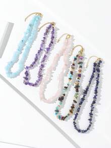 1pc Natural Stone Chip Necklace, Suitable For Women's Daily And Festival Wear - Multicolor - View 1
