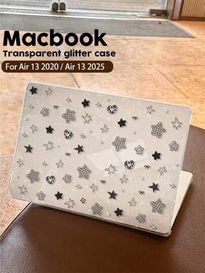 1pc Transparent Cartoon Plaid Star Pattern Shiny Lightweight Shock-Proof Laptop Case, Suitable For 13" And 15" Air Models As Well As 14" Pro M2 And M3 Versions, With Anti-Fingerprint, Shock-Proof And Heat Dissipation Functions, Perfect Gift For Holidays And Special Occasions