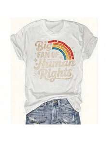 Women's Reading Rainbow Graphic Tee With Book Design Tee, Soft, Heavyweight, Fitted Fit, Print, Graphic, Design, Book, Rainbow Print, For Casual - 白色-2 - 查看 10