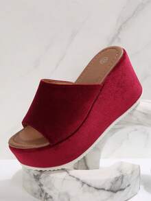 Sandales à semelle épaisse pour femmes, mules à plateforme à fond ultra-léger et doux, sandales polyvalentes d'intérieur/extérieur décontractées - Rouge - Voir 4