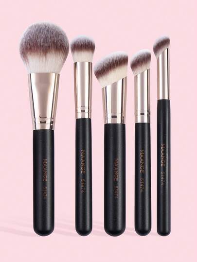MAANGE 5件套专业化妆工具套装，带纸盒，包含遮瑕刷、散粉刷、眼影刷、修容刷、粉底刷，适合日常面部妆容，刷毛柔软亲肤，旅行必备，女士礼品之选