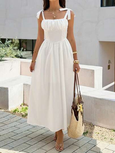 Unadoll 女士夏季粗肩带胸褶腰身设计优雅连衣裙，适合约会、度假、情人节、海滩、生日和户外活动穿着。