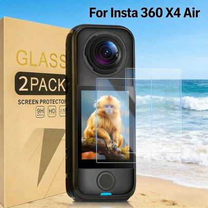 2 piezas de protector de pantalla de alta definición para Insta360 X4 Air, hecho de vidrio templado de dureza 9H, cobertura completa, ultra claro, antihuellas, fácil de instalar, sin burbujas