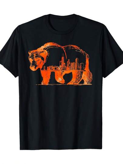 1 Men's Casual Sports Fashion Short-Sleeve Shirt 255D Printed Pattern Stretchy Comfort Ideal For Sports, Travel, And Casual Casual Attire- Regular Fit Crew Neck