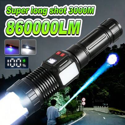 2026 超亮 COB 手电筒 - 可充电高功率变焦战术灯 - 防水耐用 - 适用于户外露营、钓鱼、夜间骑行、探险狩猎、夜间巡逻和工作照明