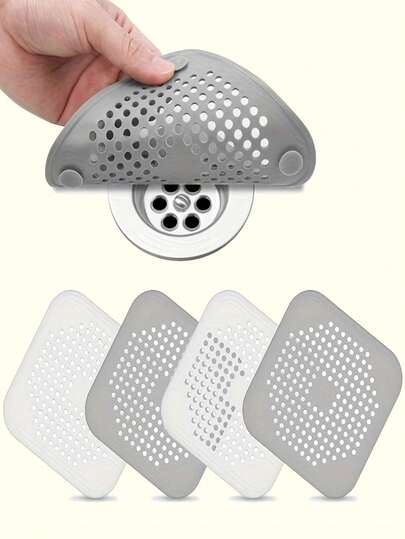 4PCS/1PC Silicone Drainage Filter Kit, Plastic Sink And Bathtub Drainage Filters, Modern White/Black/Grey, With Hair Catcher, Stopper And Stopper, Suitable For Bathroom And Kitchen Sinks, Shower Drain Outlets, Bathtubs - Heavy-Duty Plastic Structure, Debris And Hair Filtration System, Multi-Functional Drainage Cover, Long-Lasting