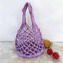 BAILEE Bolsa de Mão Casual, Estilosa, de Férias, Cor Sólida, Crochê Vazado com Base de Trama Circular Única. Perfeita para Carregar ou Dar de Presente. - Multicolorido - View 8