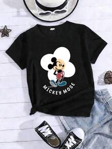 Disney Mickey Mouse Graphic Tees For Boys & Girls, Ages 2-14, Soft Breathable Short Sleeve Shirts, Casual Everyday & Summer Outfits, Express Delivery - 黑色 - 查看 2