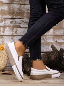 新款一脚蹬平底帆布鞋，舒适休闲乐福鞋，步行鞋，时尚休闲百搭 - 白棕 - 查看 6