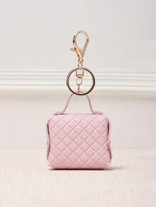 Solid Color PU Mini Student Handbag, Square Lock Coin Purse, Mini Earphone Storage Bag, Portable Keychain Pendant, Phone Shoulder Strap Accessory, Valentine's Day Gift Purse Charm Purse - Multicolor - View 5