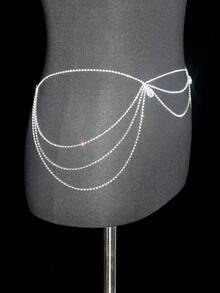 Crystal Rhinestone Water Drop Waist Chain, Suitable For Party Occasions - Silver - View 2
