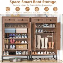6-Tier Shoe Storage Cabinet With Drawer & Doors - Adjustable Shelves, 52" Tall Shoe Rack Organizer For Entryway, Hallway, Closet, Living Room - Farmhouse Style - 棕色 - 查看 7